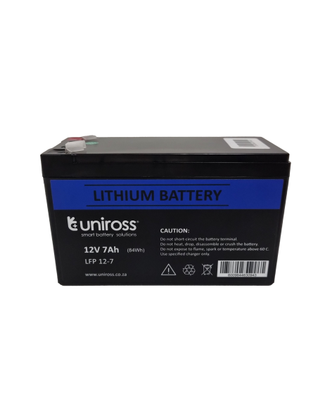 Uniross 12.8V 7Ah (89.6Wh) LiFEPO4 Battery | UR-BAT-LiFePO4-12-7