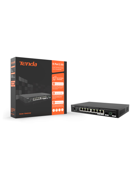 Tenda 8-Port 2.5G Ethernet Switch with 2x 2.5G SFP slots | TEM2010F