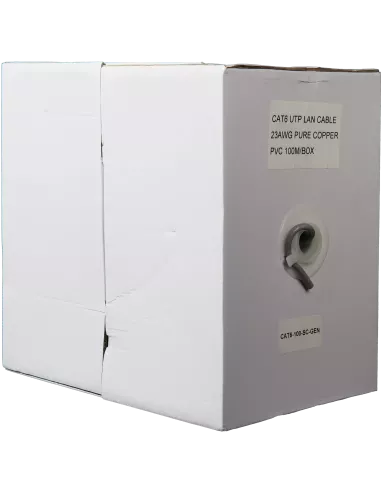 Essential CAT6 Indoor Ethernet Cable 100m Grey Solid Copper UTP Pull Box | CAT6-100-SC-GEN