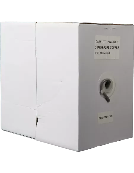 Essential CAT6 Indoor Ethernet Cable 100m Grey Solid Copper UTP Pull Box | CAT6-100-SC-GEN
