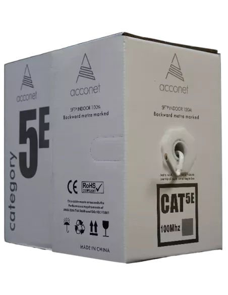 Acconet CAT5e Indoor Ethernet Cable 100m White CCA STP Pull Box | CAT5-100-SC-STP