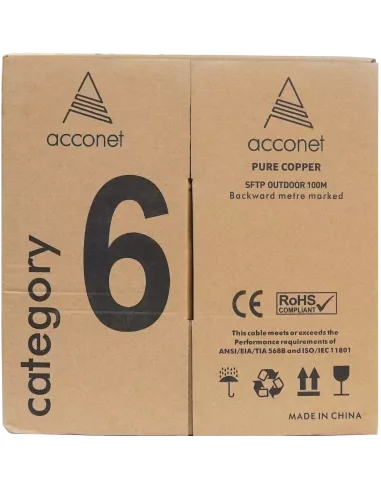 Acconet CAT6 UV Outdoor Ethernet Cable 100m Black Solid Core SF/TP Pull Box | CAT6U-100-SC Acconet CAT6 UV Outdoor Ethernet Cable 100m Black Solid Core SF/TP Pull Box | CAT6U-100-SC