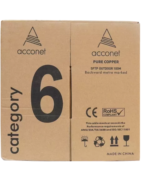 Acconet CAT6 UV Outdoor Ethernet Cable 100m Black Solid Core SF/TP Pull Box | CAT6U-100-SC Acconet CAT6 UV Outdoor Ethernet Cable 100m Black Solid Core SF/TP Pull Box | CAT6U-100-SC