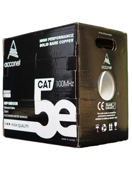 Acconet CAT5e Indoor Ethernet Cable 305m White Solid Copper UTP Pull Box | CAT5-305-SC