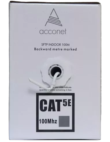 Acconet CAT5e Indoor Ethernet Cable 100m White Solid Copper STP Pull Box | CAT5-100-SC-STP Acconet CAT5e Indoor Ethernet Cable 100m White Solid Copper STP Pull Box | CAT5-100-SC-STP