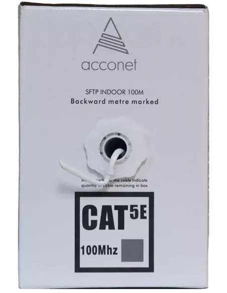 Acconet CAT5e Indoor Ethernet Cable 100m White Solid Copper STP Pull Box | CAT5-100-SC-STP Acconet CAT5e Indoor Ethernet Cable 100m White Solid Copper STP Pull Box | CAT5-100-SC-STP