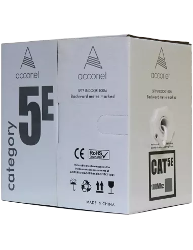 Acconet CAT5e Indoor Ethernet Cable 100m White Solid Copper STP Pull Box | CAT5-100-SC-STP Acconet CAT5e Indoor Ethernet Cable 100m White Solid Copper STP Pull Box | CAT5-100-SC-STP