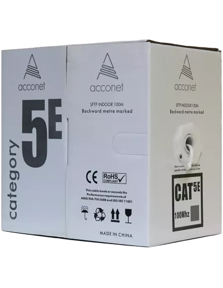Acconet CAT5e Indoor Ethernet Cable 100m White Solid Copper STP Pull Box | CAT5-100-SC-STP Acconet CAT5e Indoor Ethernet Cable 100m White Solid Copper STP Pull Box | CAT5-100-SC-STP